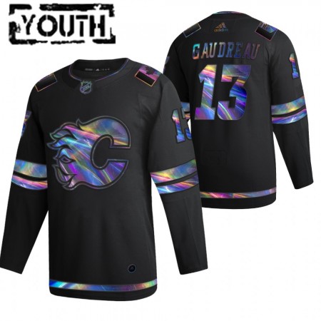 Calgary Flames Johnny Gaudreau 13 2021-22 Iriserend holografisch Zwart Authentic Shirt - Kinderen